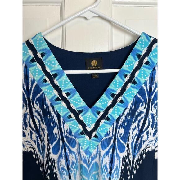JM Collection Medallion Marvel Dress Intrepid Blue V Neck Short Sleeve Women's S - Picture 5 of 10